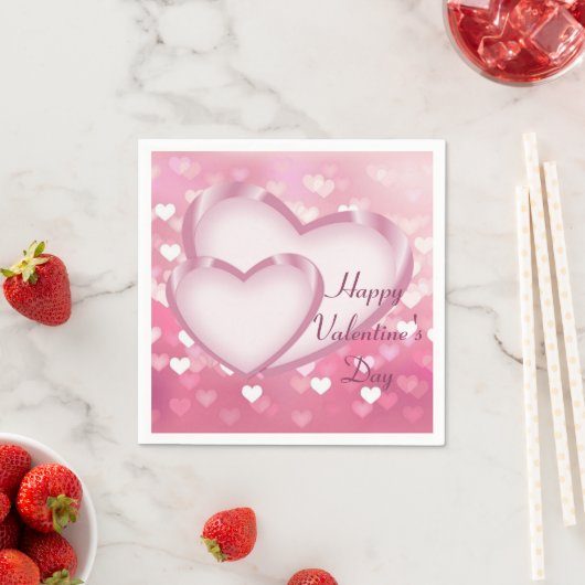 Serviette En Papier Coeurs étincelants roses Valentine's Day Napkins (En situation)