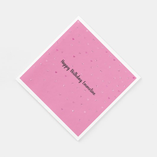 Serviette En Papier Coeurs glamés de Parties scintillant rose fille (Coin)