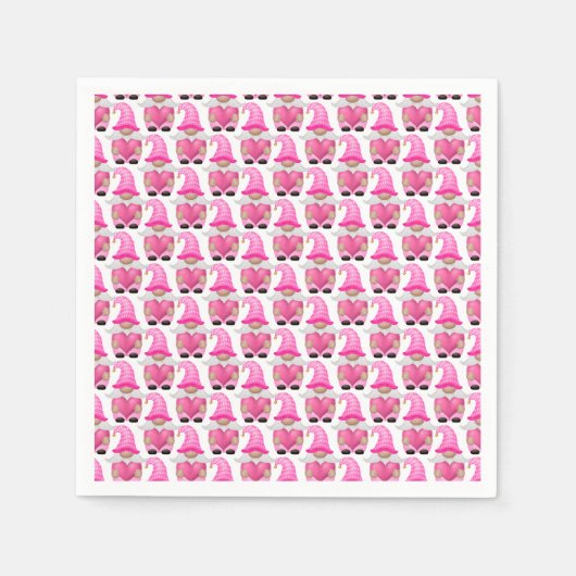Serviette En Papier Coeurs Gnomes roses Bois Scandinave Cute (Devant)