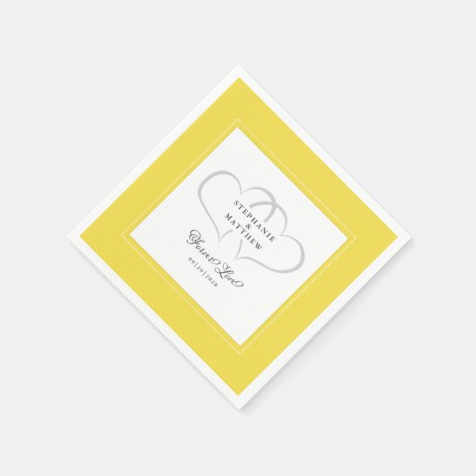 Serviette En Papier Coeurs gris Jaune Mariage élégant Pour toujours l' (Coin)