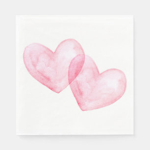 Serviette En Papier Coeurs mignons Aquarelle rose Mariage de coeur