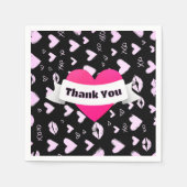 Serviette En Papier Coeurs mignons rose et noir, Mariage, Fiançailles (Devant)