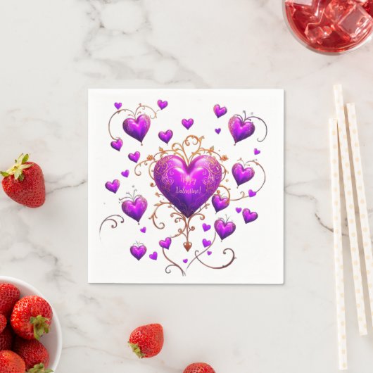 Serviette En Papier Coeurs mignons violets Heureux Valentin (En situation)