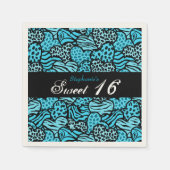 Serviette En Papier Coeurs motifs d'animaux bleus Sweet 16 Napkin (Devant)