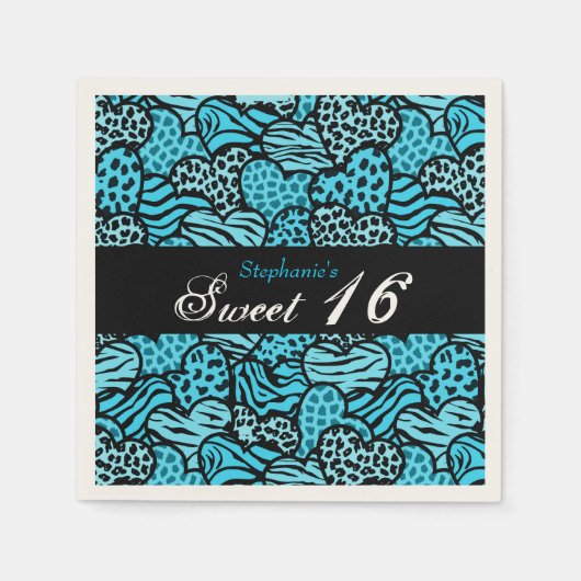 Serviette En Papier Coeurs motifs d'animaux bleus Sweet 16 Napkin (Devant)