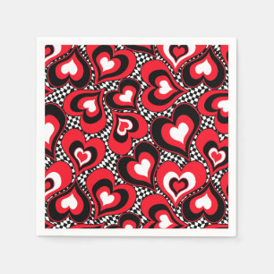 Serviette En Papier Coeurs, noirs, rouges et blancs.