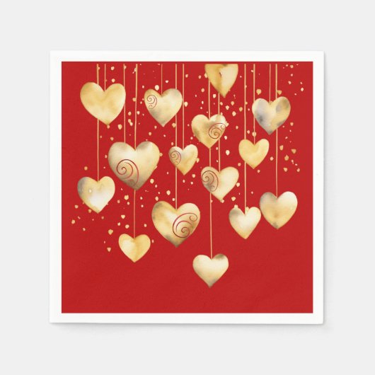 Serviette En Papier Coeurs or sur une chaîne (Devant)