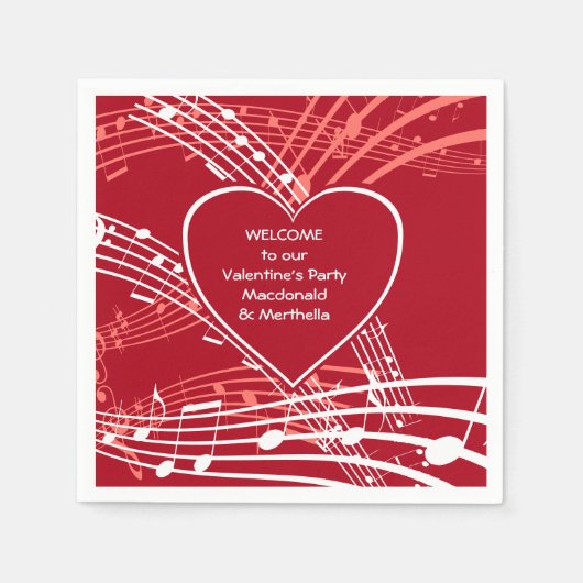 Serviette En Papier Coeurs personnalisés Musique Valentines Papier de  (Devant)