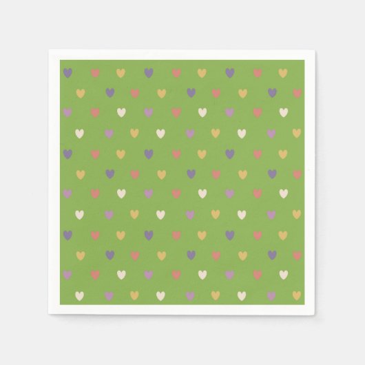 Serviette En Papier Coeurs Polka sur vert vert (Devant)