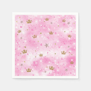 Serviette En Papier Cœurs Princesse Rose Étoiles et Couronnes Fête d'a