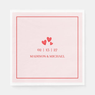 Serviette En Papier Cœurs Rétro Saint Valentin Mariage Rouge Rose