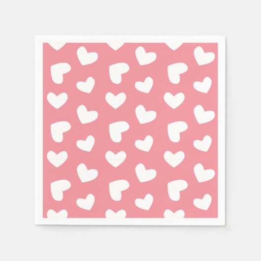 Serviette En Papier Coeurs rose et blanc (Devant)