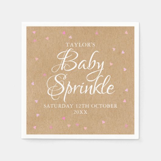 Serviette En Papier Coeurs rose kraft rustique saupoudrer bébé (Devant)