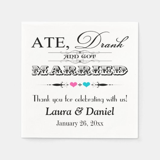 Serviette En Papier Coeurs roses et bleus, Scrolls Mariages serviettes (Devant)