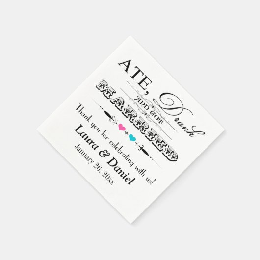 Serviette En Papier Coeurs roses et bleus, Scrolls Mariages serviettes (Coin)