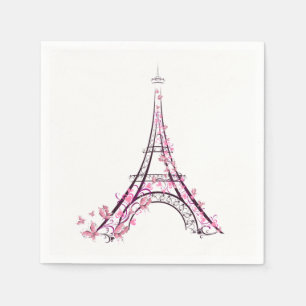Serviette En Papier Cœurs roses et papillons Tour Eiffel Paris