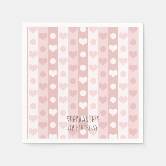 Serviette En Papier Cœurs roses et rayures (Devant)