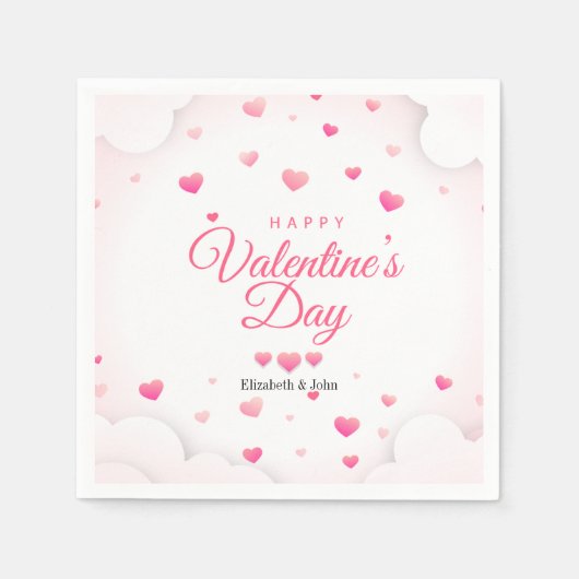 Serviette En Papier Cœurs roses Joyeuse Saint-Valentin (Devant)