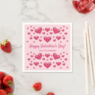 Serviette En Papier Cœurs roses Joyeuse Saint-Valentin & Texte personn