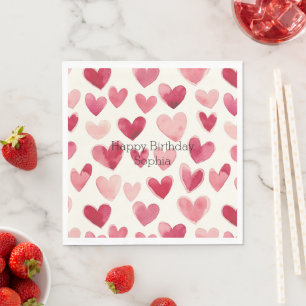Serviette En Papier Cœurs Roses Rouges Anniversaire  