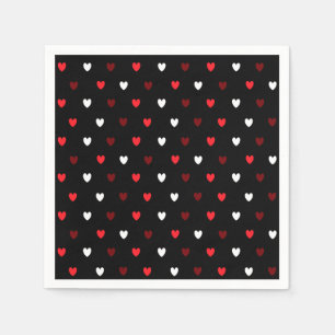 Serviette En Papier Coeurs rouge et blanc sur noir