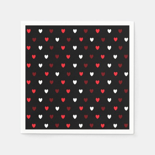 Serviette En Papier Coeurs rouge et blanc sur noir (Devant)