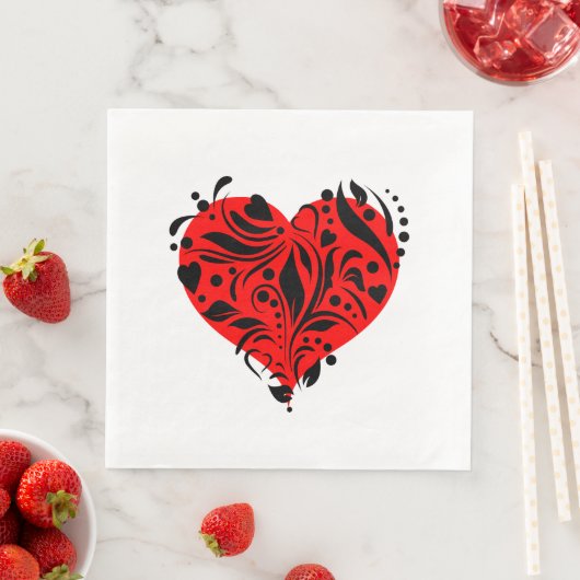 Serviette En Papier Coeurs Rouge Et Noir (En situation)