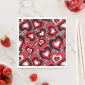 Serviette En Papier Coeurs, rouge, noir, blanc, Saint Valentin. (En situation)