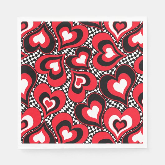 Serviette En Papier Coeurs, rouge, noir, blanc, Saint Valentin. (Devant)