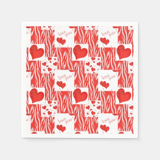 Serviette En Papier Coeurs rouges, amour. (Devant)