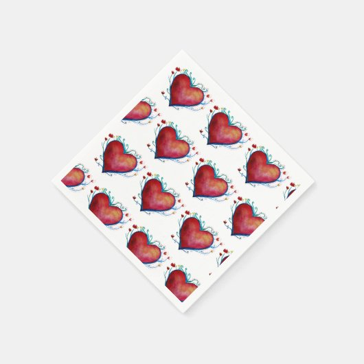 Serviette En Papier Coeurs rouges Aquarelle Coeurs Mariage serviettes (Coin)