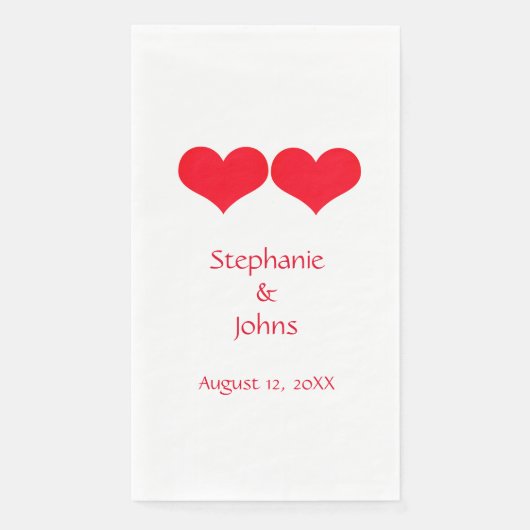 Serviette En Papier Cœurs Rouges Couple Mignon Mariage Fiançailles Élé (Devant)