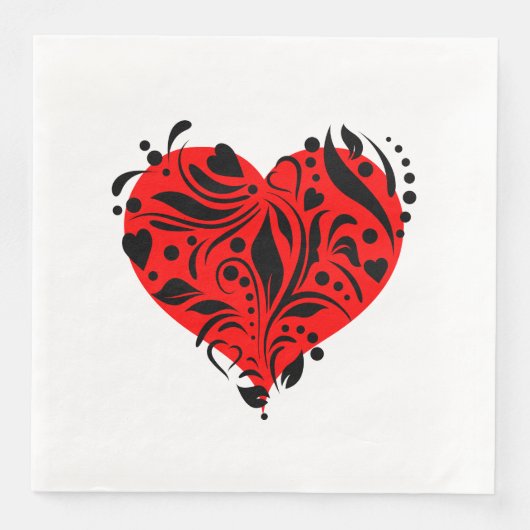 Serviette En Papier Cœurs Rouges Et Noirs (Devant)