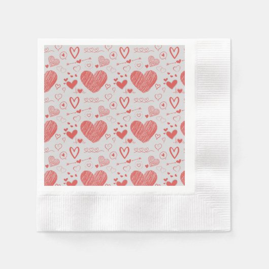 Serviette En Papier cœurs rouges - fond gris (Devant)