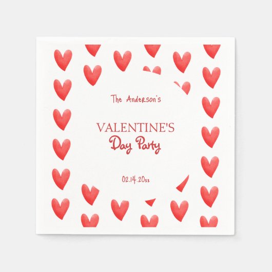 Serviette En Papier Coeurs rouges mignons Saint Valentin (Devant)