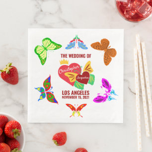 Serviette En Papier Coeurs rouges, papillons