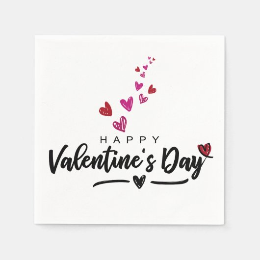 Serviette En Papier Coeurs rouges roses griffés Saint Valentin Script (Devant)