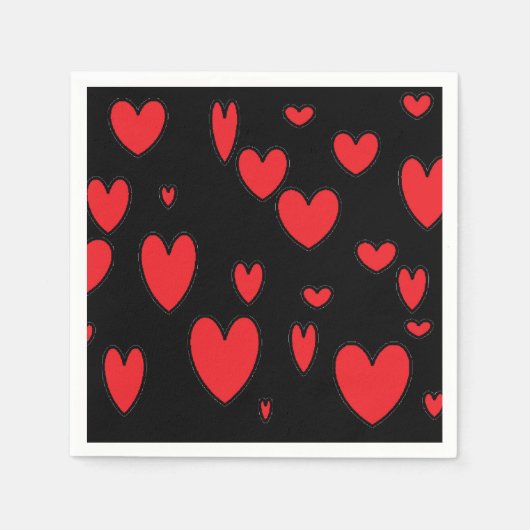 Serviette En Papier Coeurs rouges sur noir (Devant)