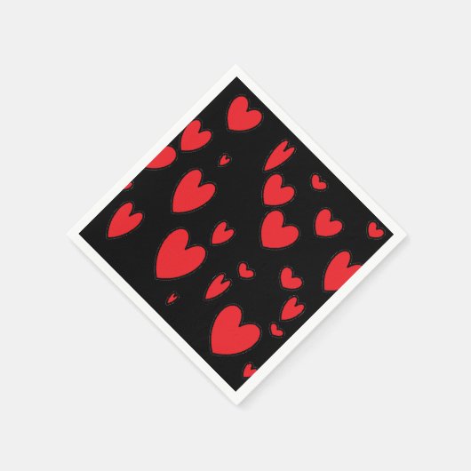 Serviette En Papier Coeurs rouges sur noir (Coin)