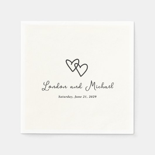 Serviette En Papier Coeurs tirés à la main Doodle Mariage moderne (Devant)