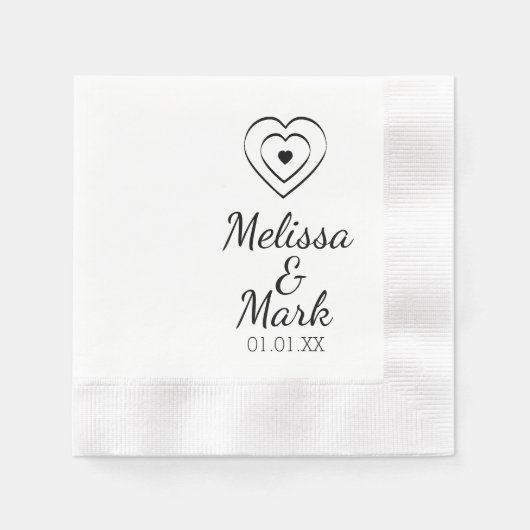 Serviette En Papier Cœurs triples simples minimaux dessinés à la main (Devant)