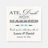 Serviette En Papier Coeurs Turquoise, Poupées Mariages serviettes (Devant)