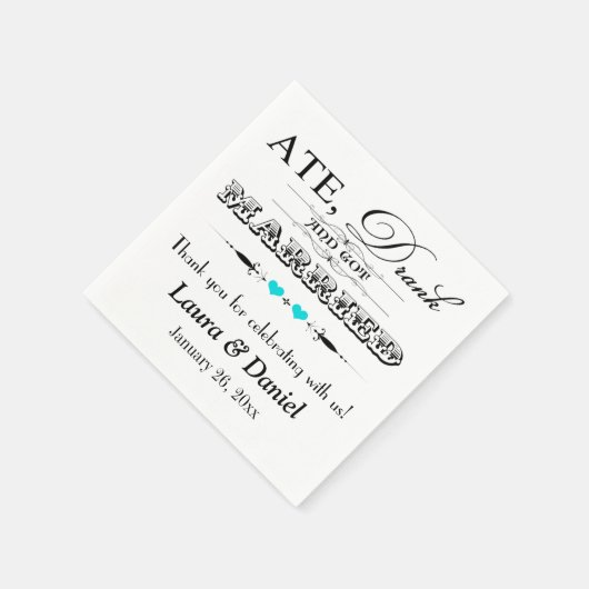 Serviette En Papier Coeurs Turquoise, Poupées Mariages serviettes (Coin)