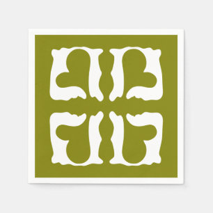 Serviette En Papier Coeurs vert olive et blanc