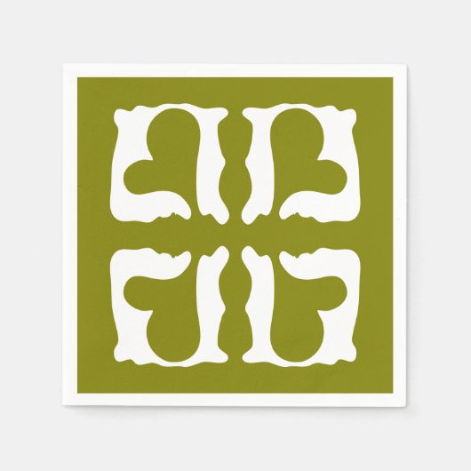 Serviette En Papier Coeurs vert olive et blanc (Devant)