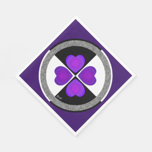 Serviette En Papier Cœurs violets battants en N&B