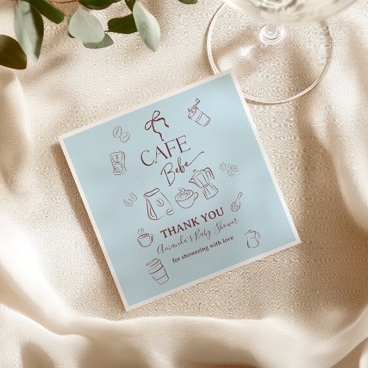 Serviette En Papier Coffee Theme Blue Bow Cafe Bebe Boy Baby Shower