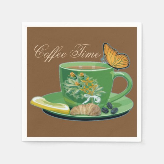 Serviette En Papier Coffee Time Cup & Saucer Napkins (Devant)