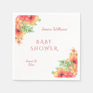 Serviette En Papier Coin de fleurs aquarelles chic pour Baby Shower