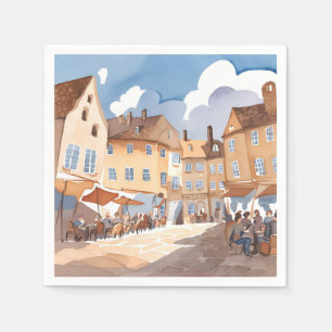 Serviette En Papier Coin de ville européenne Peinture à l'aquarelle